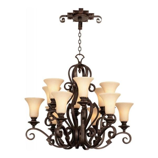 Twelve Light Copper Claret Tall Faux Marble Glass Up Chandelier, Kalco, Mfr#: 4033CC/1289